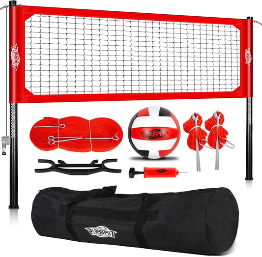 PLAYAPUT Outdoor Professional Volleyball Net System, Aluminum Poles with Scoring System and Anti-Sag Winch - PlayaPut