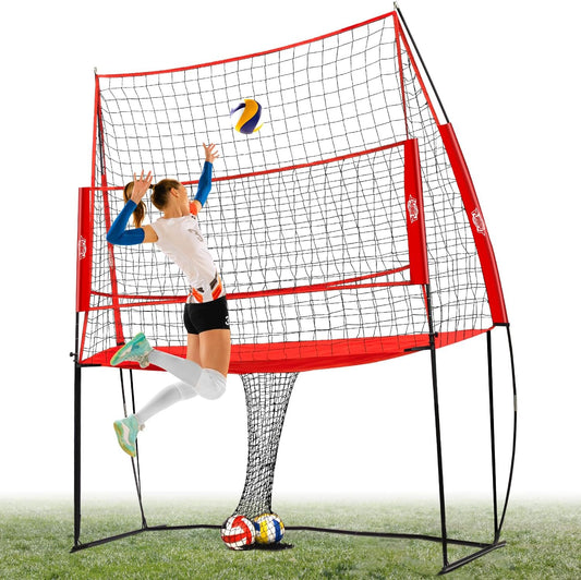 Volleyball Training Equipment Net with Carryingbag, Easy Assembly & Storage Great, Height Adjustable Volleyball Practice Net Station for Serving,Spiking, Hitting