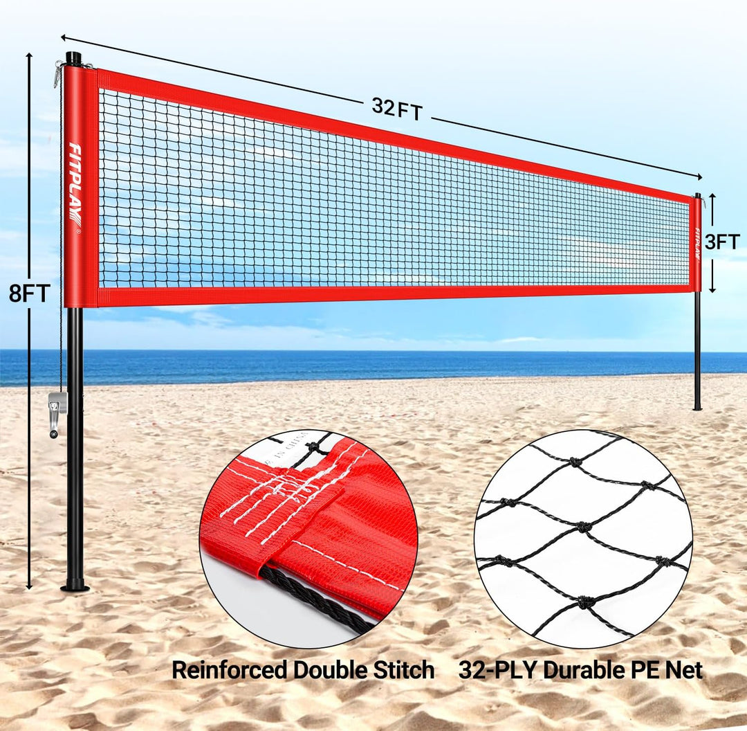 FITPLAY Professional Volleyball Net Set with Anti-Sag System and Waterproof CarryBag