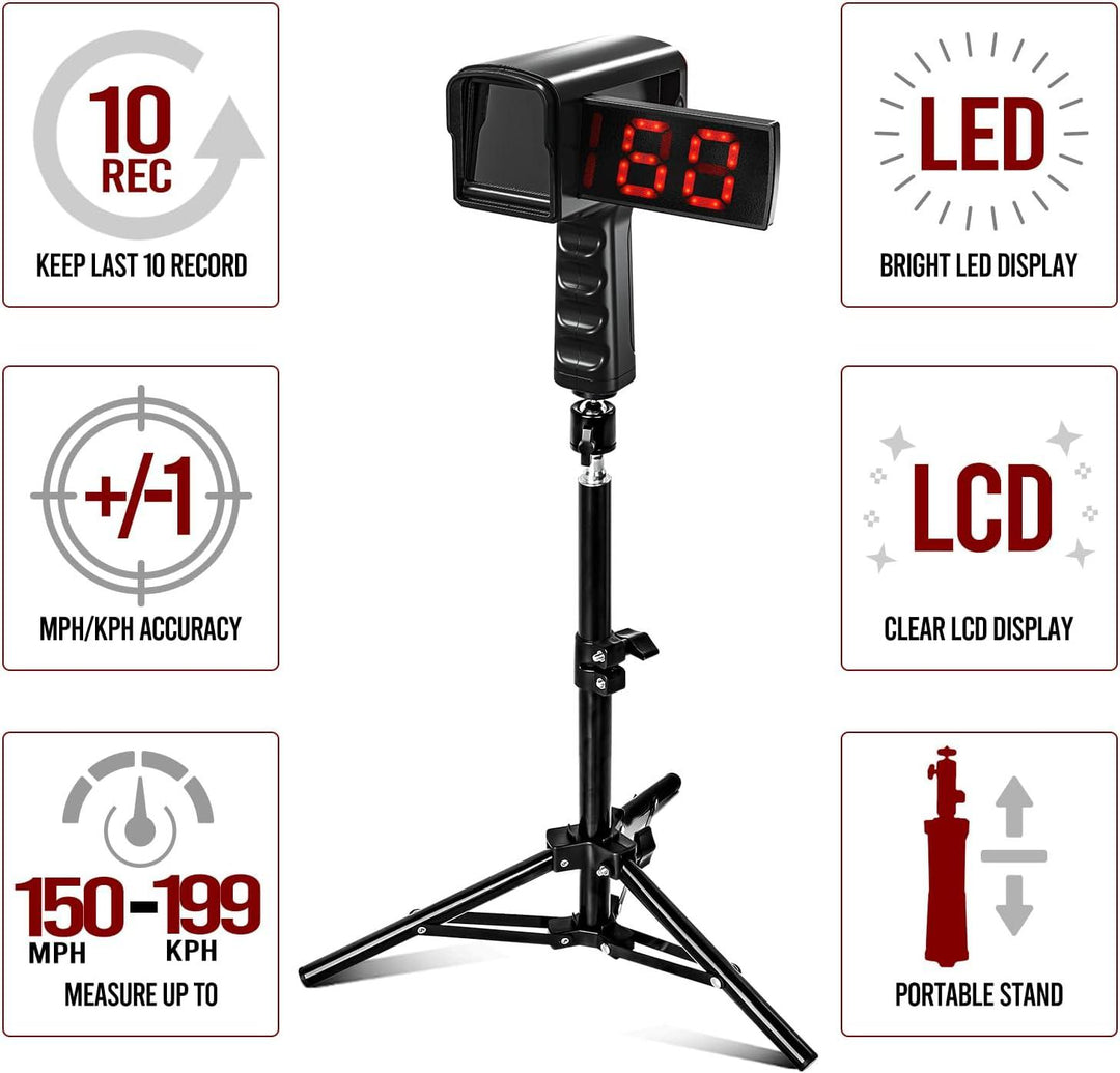 PLAYAPUT Baseball Radar Gun - Baseball Speed Training Equipment With LED+LCD And Deluxe Tripod - PlayaPut