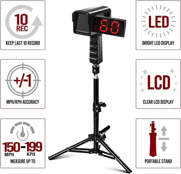 PLAYAPUT Baseball Radar Gun - Baseball Speed Training Equipment With LED+LCD And Deluxe Tripod - PlayaPut