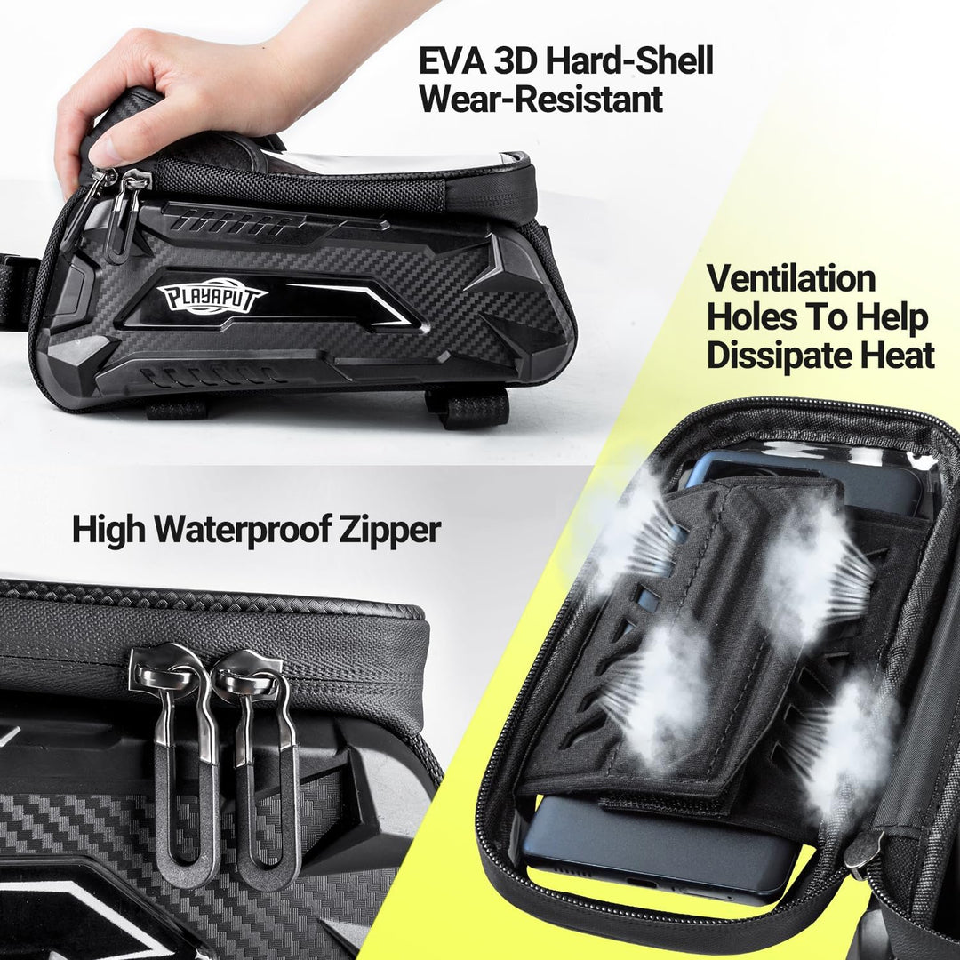 Bike Bag,Waterproof Top Tube Bike Phone Bag With Rain Cover,Front Frame Bag 2L Large Capacity Handlebar Bag Bicycle Bag Bike Accessories Compatible Phones Under 7” - PlayaPut