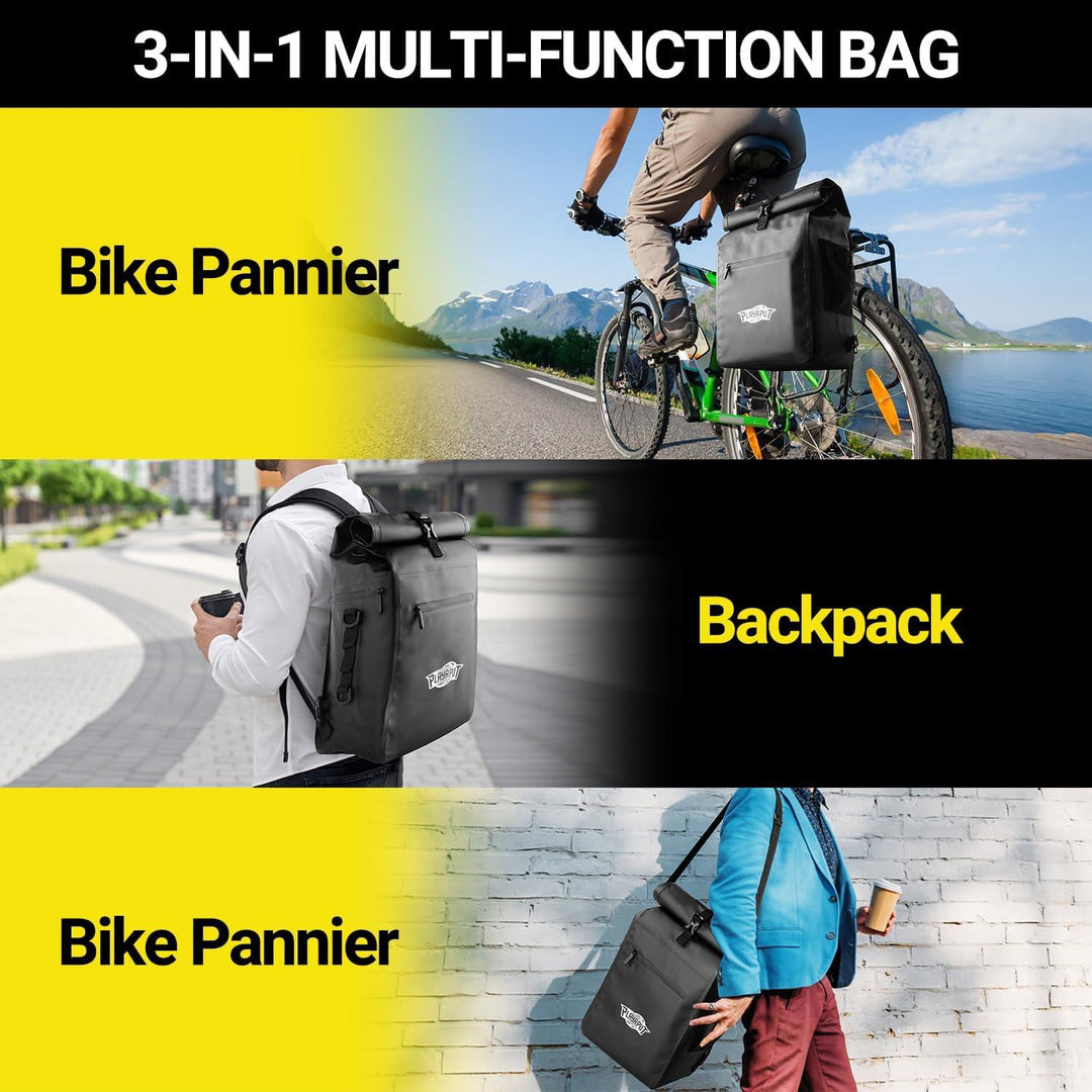 PLAYAPUT 3 IN 1 Bike Bag,25-32L Large Capacity Bike Pannier Bag,Waterproof Bike Bags For Bicycles Rear Rack,Shoulder Bag Big Rear Bag,Bike Panniers & Rack Trunks For Cycling Traveling Commuting - PlayaPut