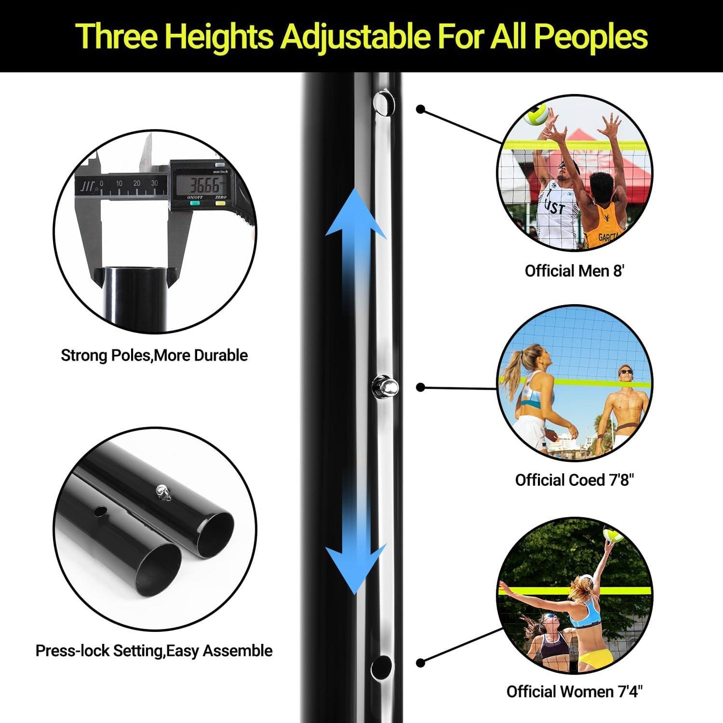 PLAYAPUT Portable Height Adjustable Volleyball Net System - PlayaPut