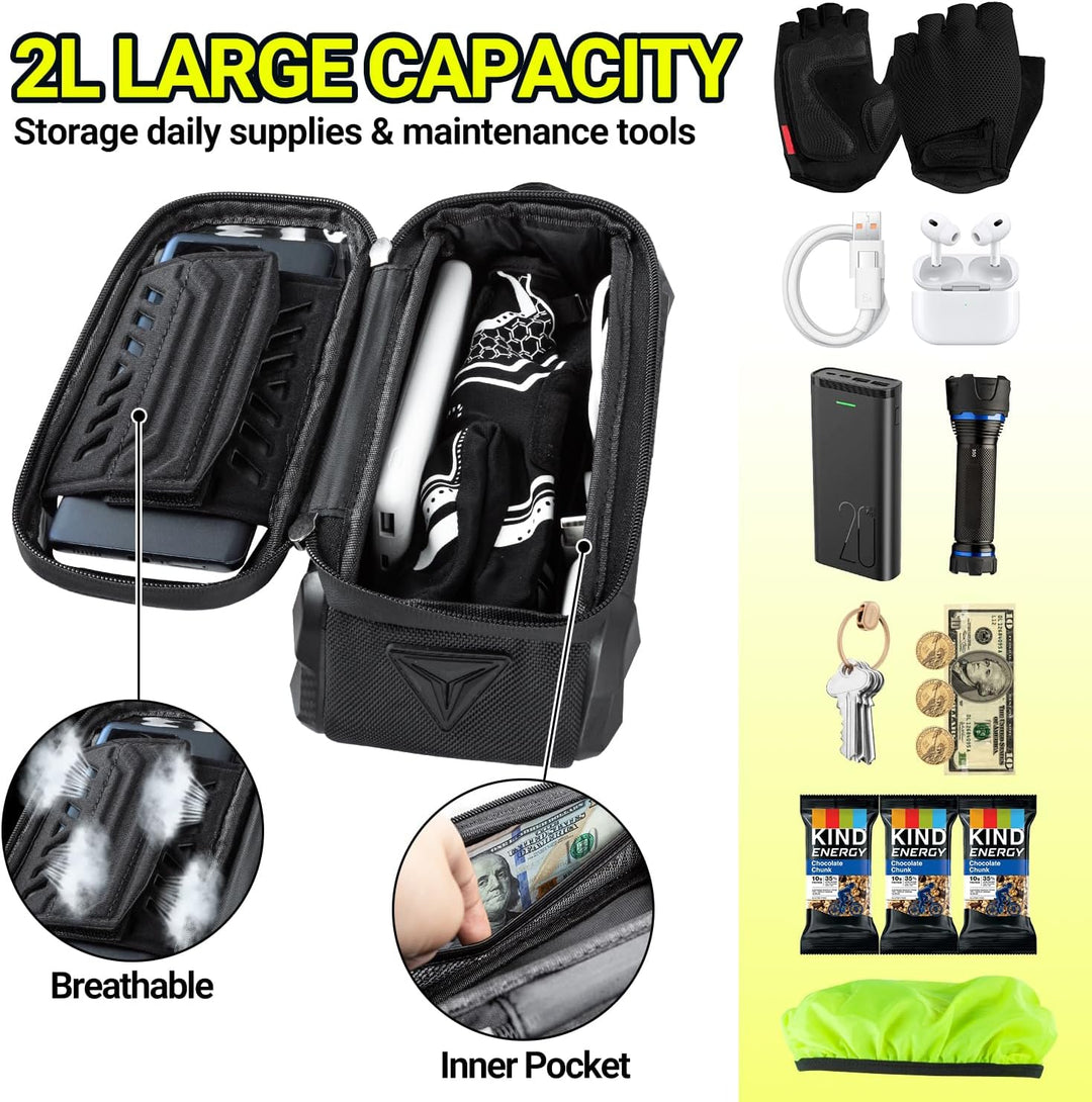 Bike Bag,Waterproof Top Tube Bike Phone Bag With Rain Cover,Front Frame Bag 2L Large Capacity Handlebar Bag Bicycle Bag Bike Accessories Compatible Phones Under 7” - PlayaPut