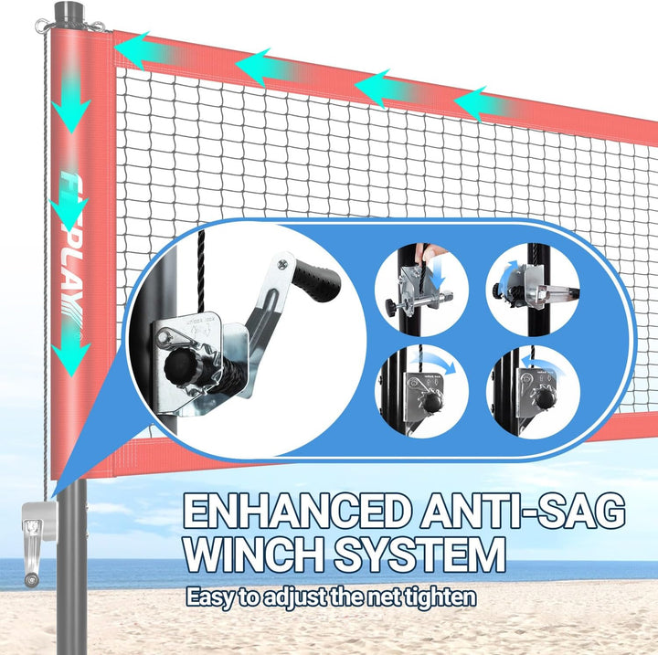 FITPLAY Professional Volleyball Net Set with Anti-Sag System and Waterproof CarryBag