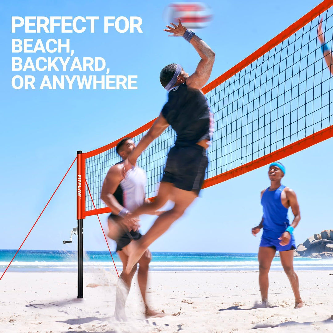 FITPLAY Professional Volleyball Net Set with Anti-Sag System and Waterproof CarryBag