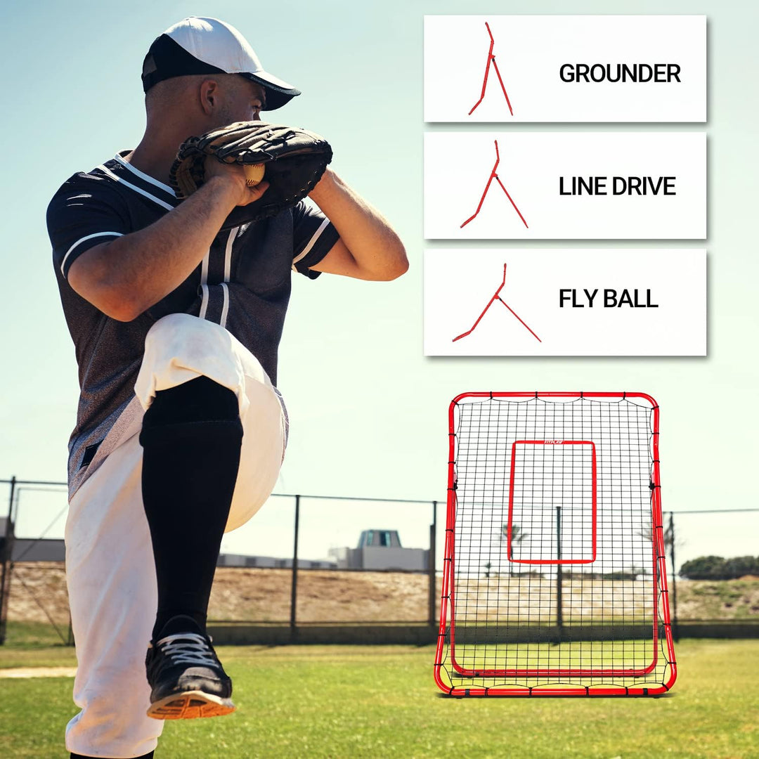 FITPLAY 6x4Ft Baseball/Softball Pitching Return Net with Strike Zone