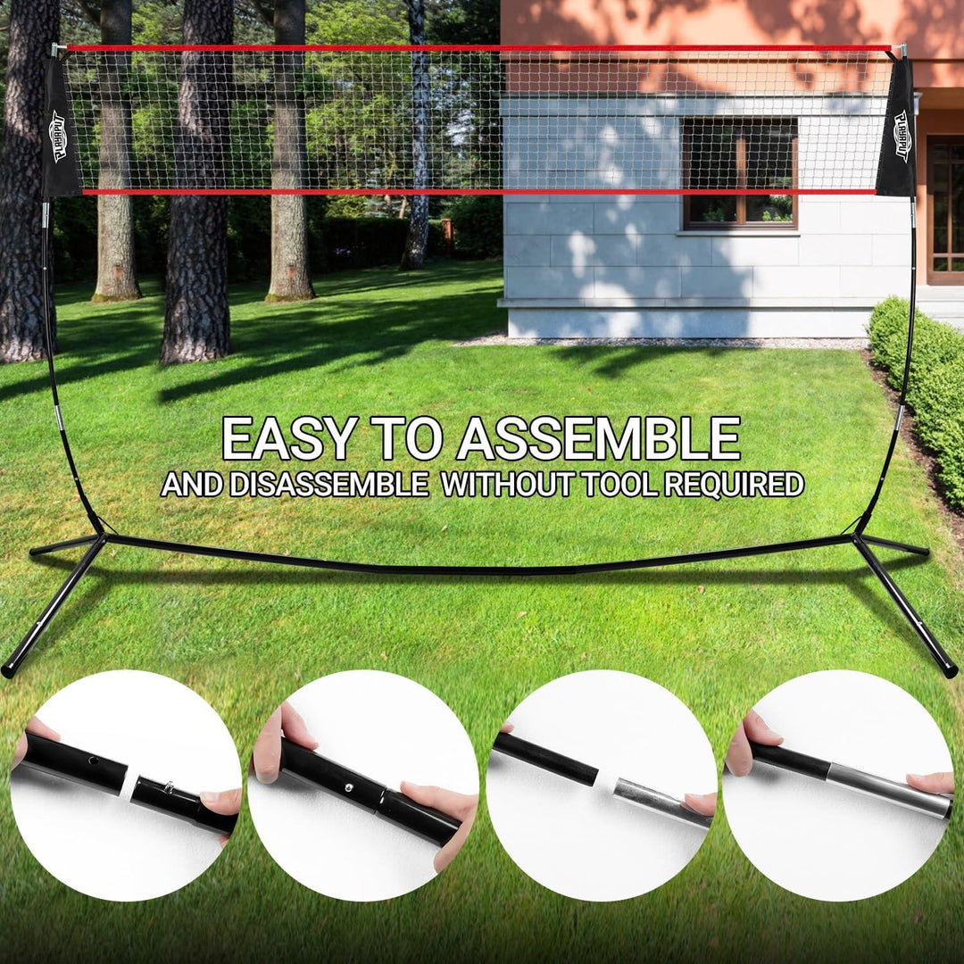 14FT Freestanding Volleyball Practice Net – Height Adjustable (5.1/7.4/8 FT) With Badminton Rackets & Shuttlecocks – Indoor/Outdoor Portable Set