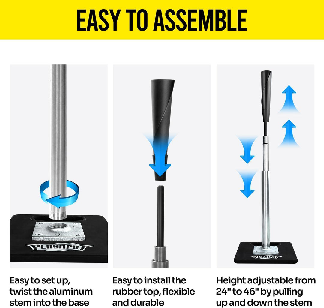 PLAYAPUT Portablel Baseball Batting Tee for Baseball/Softball with Handrolled Flexible Rubber Top - PlayaPut