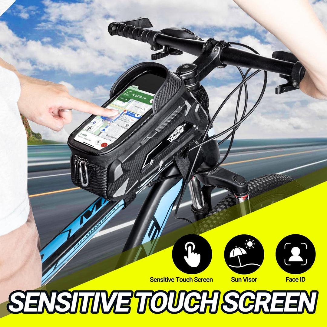 Bike Bag,Waterproof Top Tube Bike Phone Bag With Rain Cover,Front Frame Bag 2L Large Capacity Handlebar Bag Bicycle Bag Bike Accessories Compatible Phones Under 7” - PlayaPut