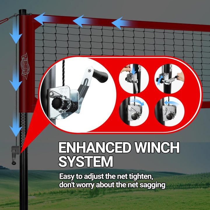 PLAYAPUT Outdoor Professional Volleyball Net System, Aluminum Poles with Scoring System and Anti-Sag Winch - PlayaPut