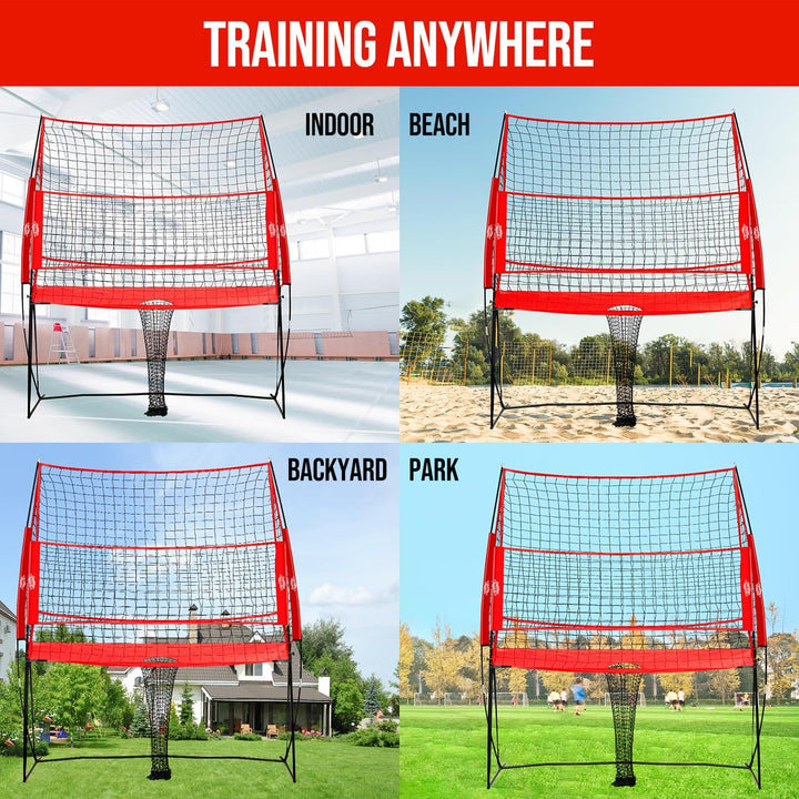 Volleyball Training Equipment Net with Carryingbag, Easy Assembly & Storage Great, Height Adjustable Volleyball Practice Net Station for Serving,Spiking, Hitting