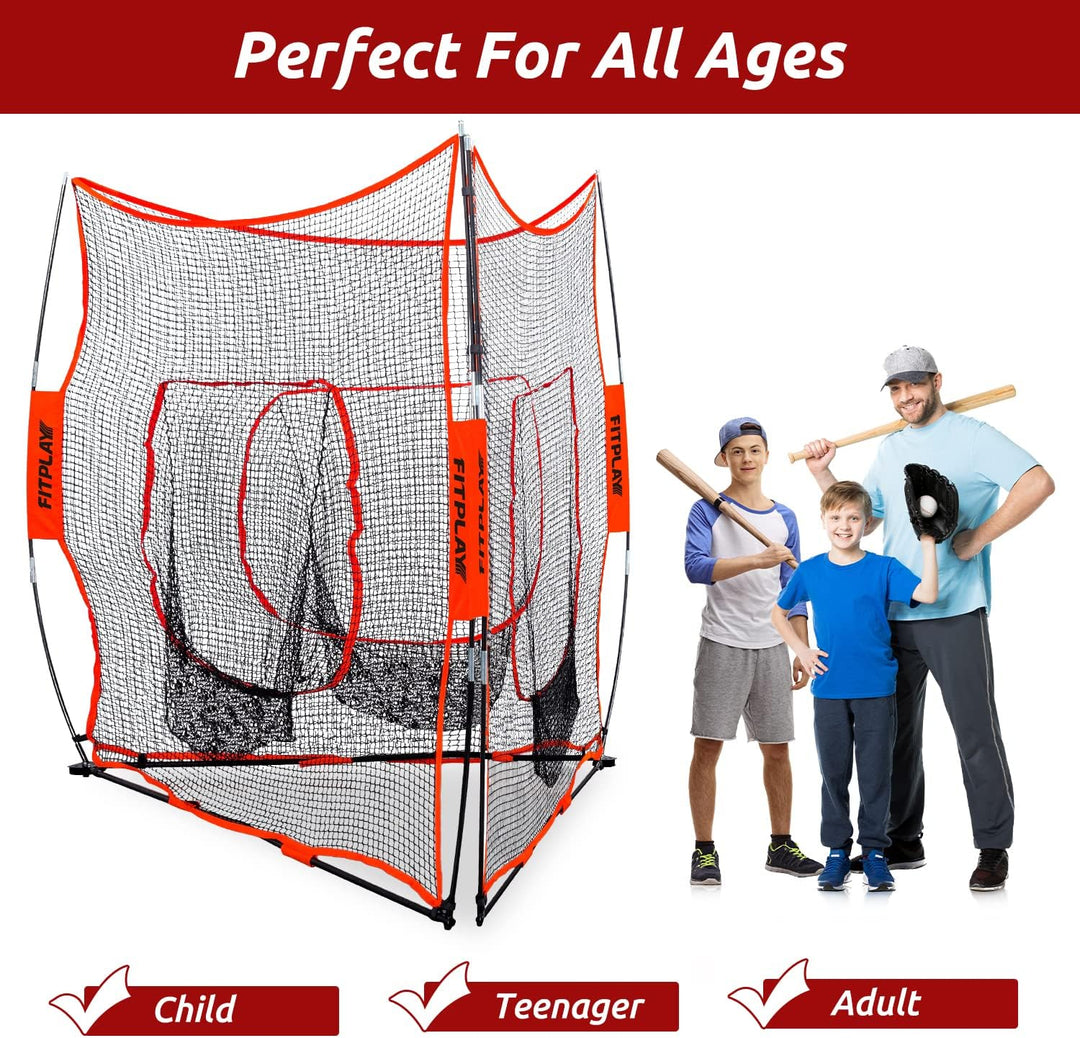 FITPLAY Portable Baseball and Softball Hitting Net, 21x7 FT Triple Practice Net for Hitting, Batting, Throwing, Pitching