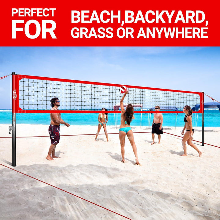 PLAYAPUT Outdoor Professional Volleyball Net System, Aluminum Poles with Scoring System and Anti-Sag Winch - PlayaPut