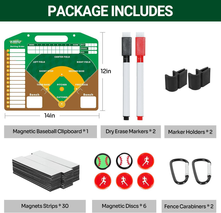 PLAYAPUT Magnetic Baseball Lineup Board, Dry Erase Baseball Clipboard for Coaches with 6 Discs,30 Lineup Cards,2 Markers and Holders, Easy Carry Baseball/Softball Lineup Board for Dugout - PlayaPut