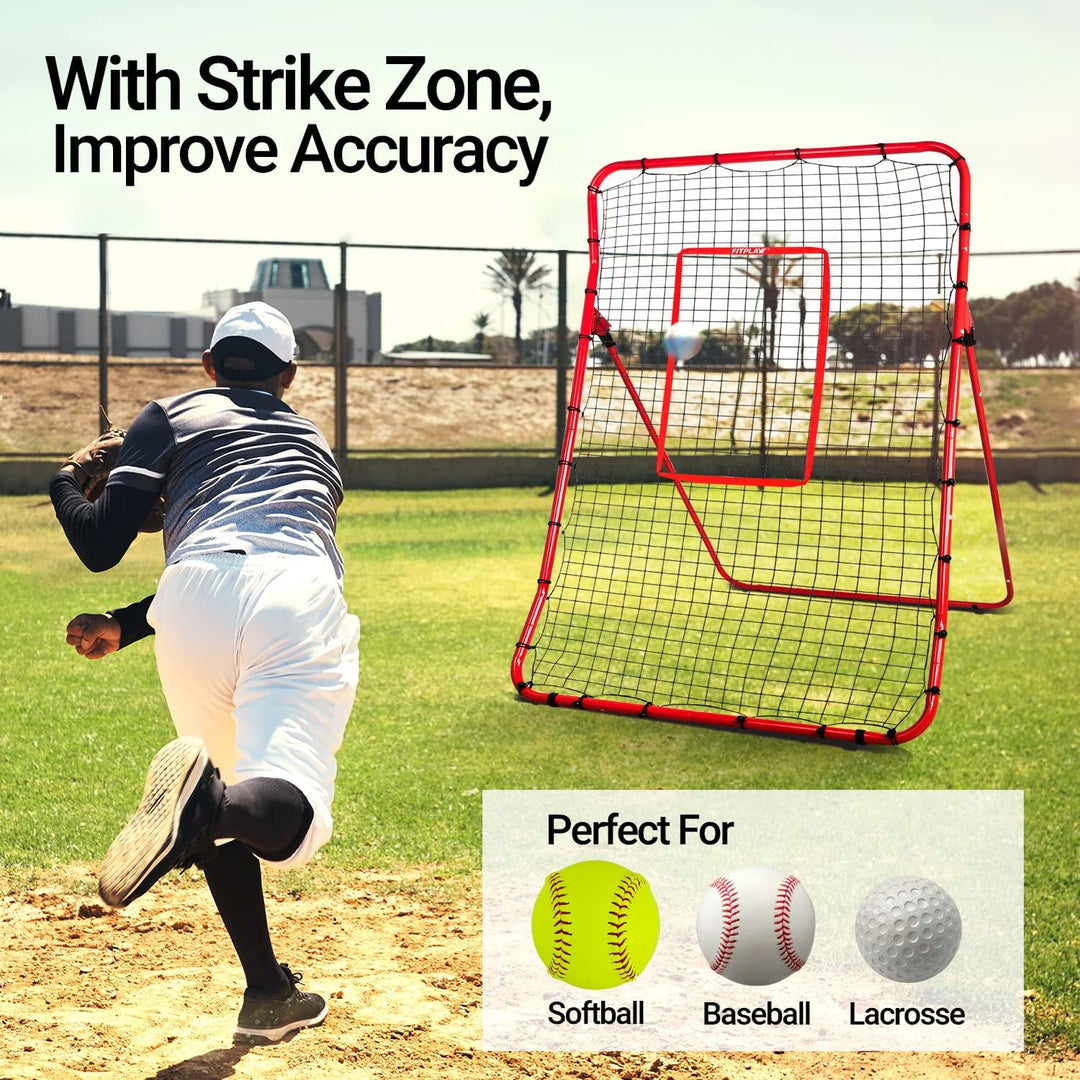 FITPLAY 6x4Ft Baseball/Softball Pitching Return Net with Strike Zone