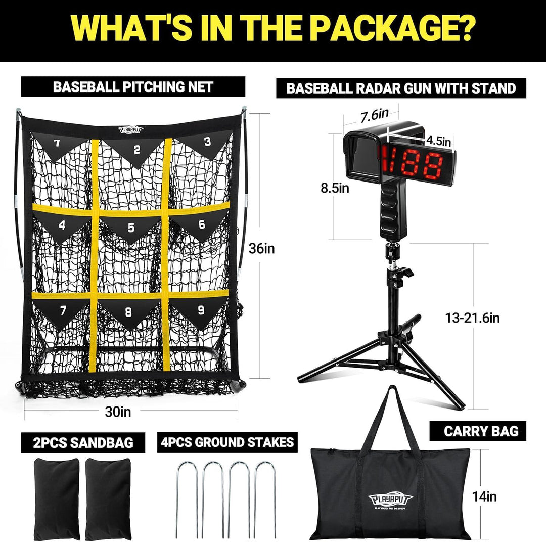 PLAYAPUT Baseball Pitching Net & Radar Speed Gun Combo Set for Baseball and Softball - PlayaPut