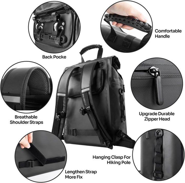 PLAYAPUT 3 IN 1 Bike Bag,25-32L Large Capacity Bike Pannier Bag,Waterproof Bike Bags For Bicycles Rear Rack,Shoulder Bag Big Rear Bag,Bike Panniers & Rack Trunks For Cycling Traveling Commuting - PlayaPut