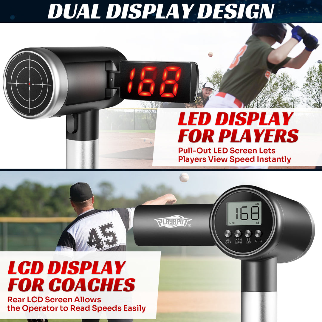 PLAYAPUT Upgrade Baseball Radar Gun with Tripod,LED + LCD Dual Display