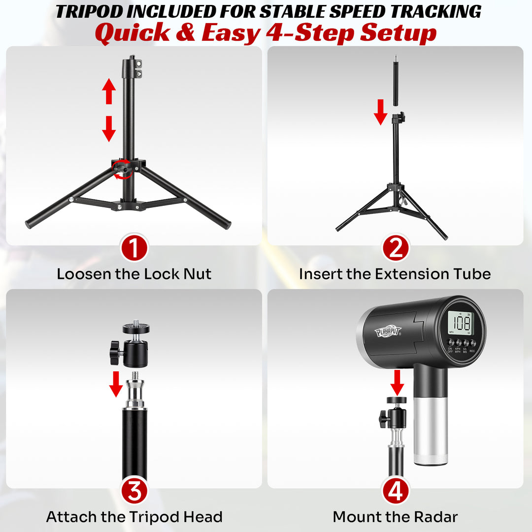 PLAYAPUT Upgrade Baseball Radar Gun with Tripod,LED + LCD Dual Display