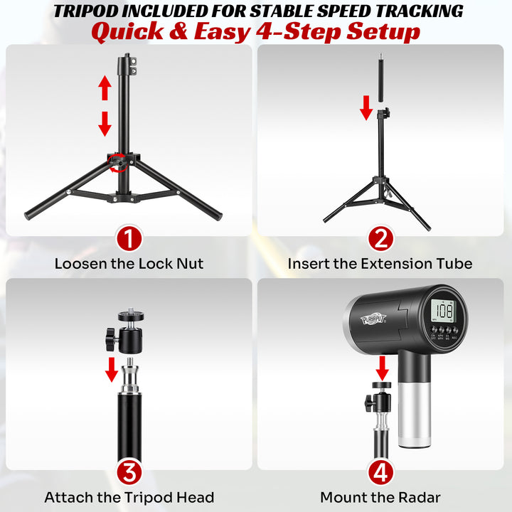 PLAYAPUT Upgrade Baseball Radar Gun with Tripod,LED + LCD Dual Display