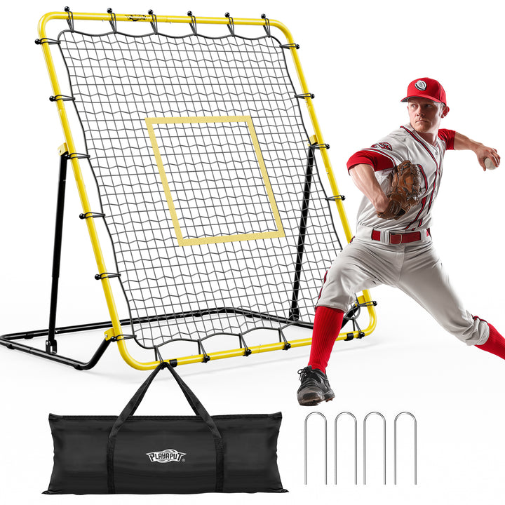 PLAYAPUT Baseball & Softball Rebounder Net with Carry Bag,7 Angles Adjustable