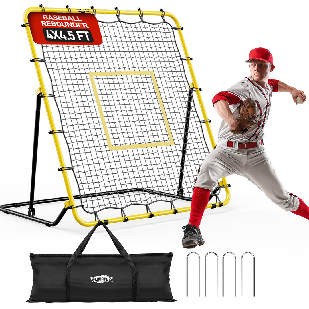 PLAYAPUT Baseball & Softball Rebounder Net with Carry Bag,7 Angles Adjustable