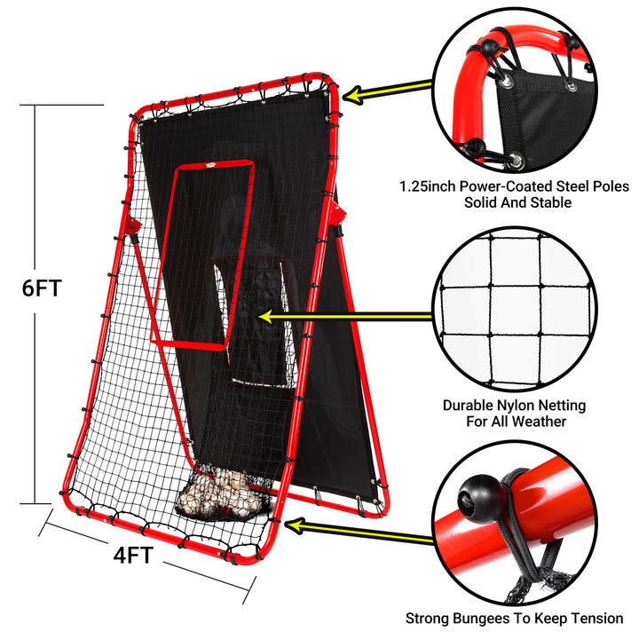 PLAYAPUT 2 in 1 Baseball Rebouder Net and Pitching Net, Adjustable Pitch Back Baseball Rebounder with Strike Zone,Baseball Bounce Back Net