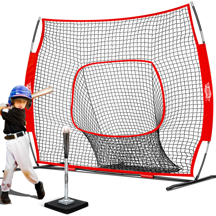 PLAYAPUT Baseball Batting Tee & Practice Net Combo with Large Pocket Holds 50+Balls