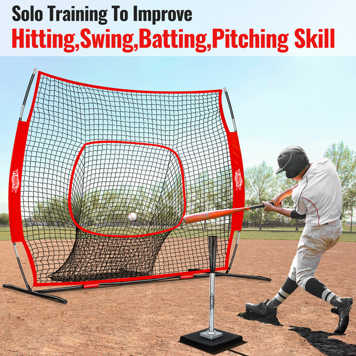 PLAYAPUT Baseball Batting Tee & Practice Net Combo with Large Pocket Holds 50+Balls