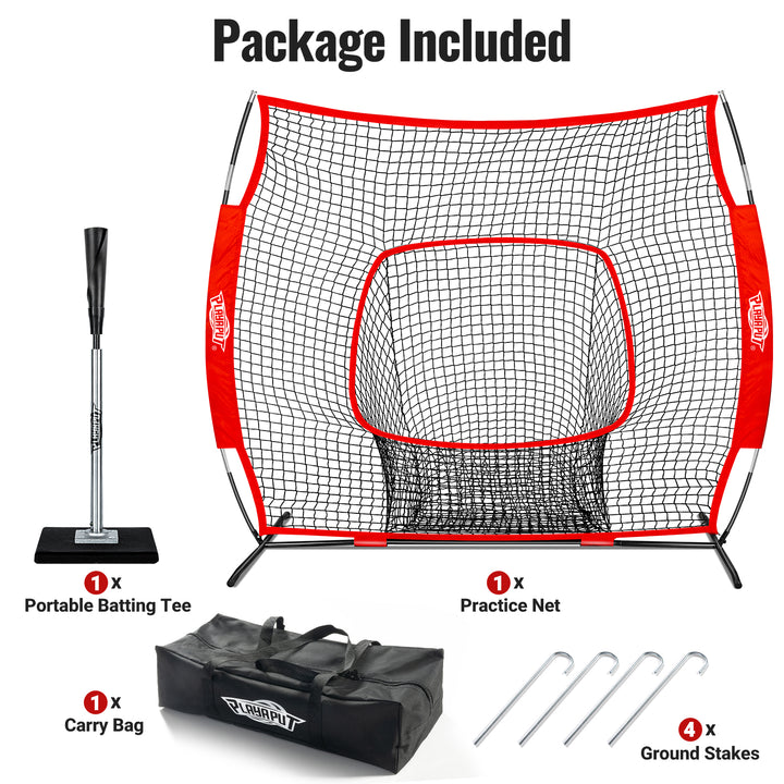 PLAYAPUT Baseball Batting Tee & Practice Net Combo with Large Pocket Holds 50+Balls