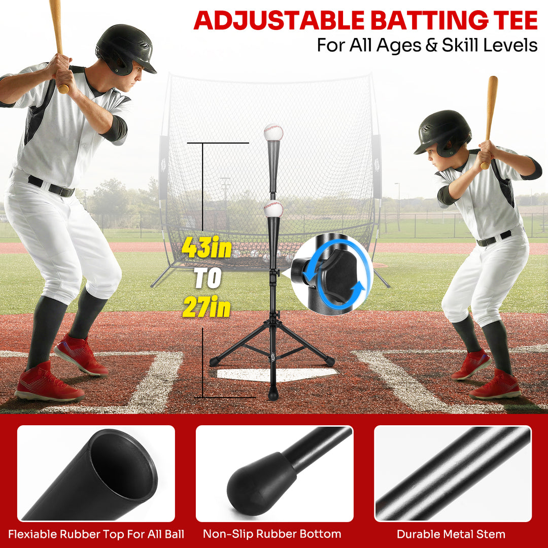 PLAYAPUT 7×7FT Baseball Net with Batting Tee & Ball Caddy Holds 100+ Balls