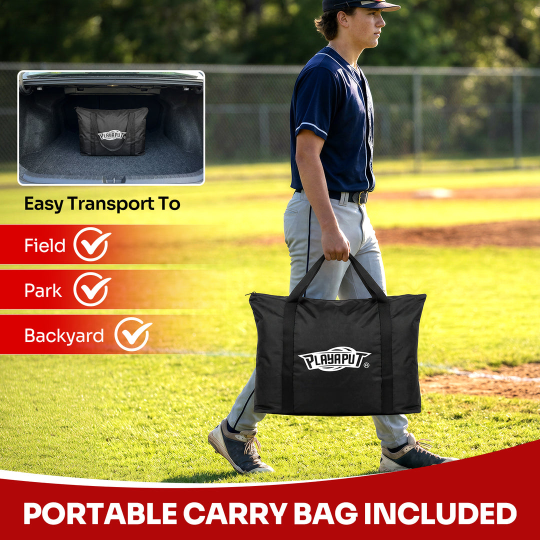 PLAYAPUT 7×7FT Baseball Net with Batting Tee & Ball Caddy Holds 100+ Balls